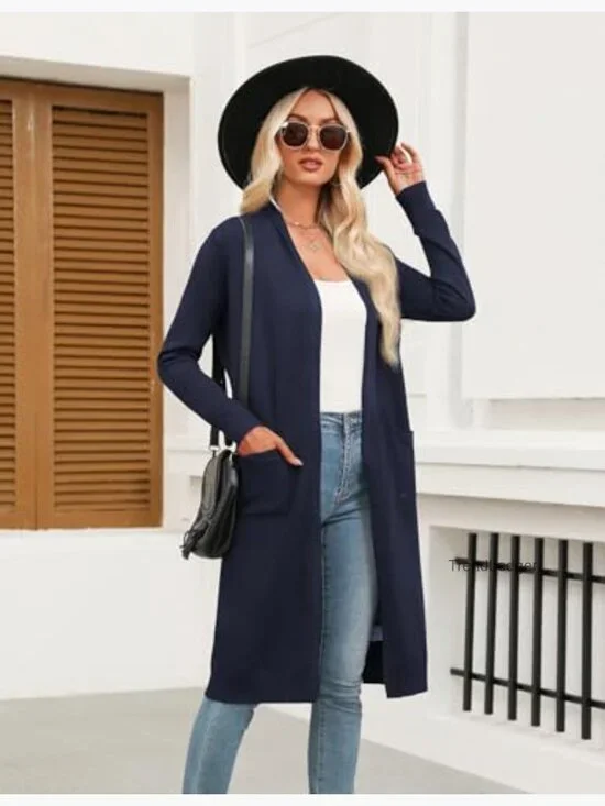 Long Sleeve Open Front Cardigan Sweater with Pockets, Lightweight Knit - Picture 3 of 7